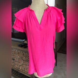 Nanette Lenore Flutter Sleeve Top In Rose Tropica Pink - New